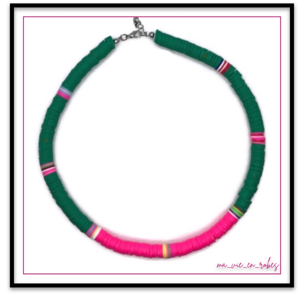 Large Green & Hot Pink Choker Necklace - Picture 1 of 12
